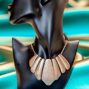1980s Art Deco Revival Gold Bib Necklace